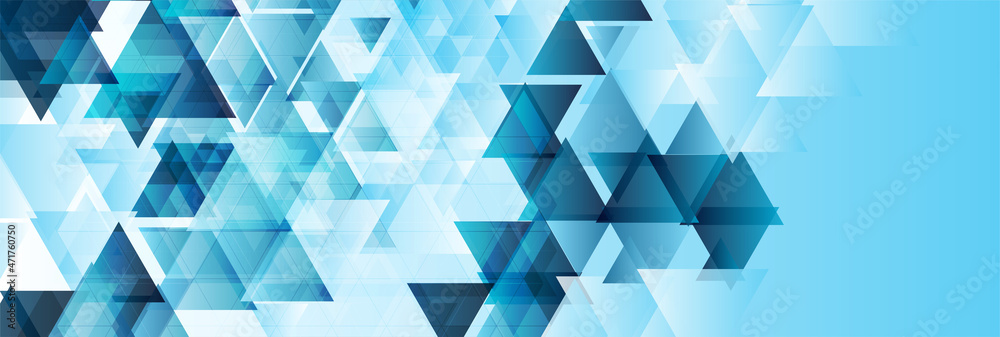 Blue glossy triangles abstract technology background. Geometric vector design