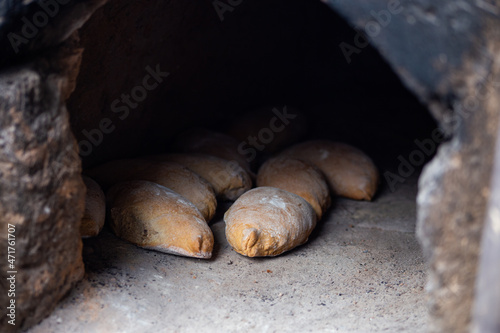 Natural bread cooked in an old oven on a stone