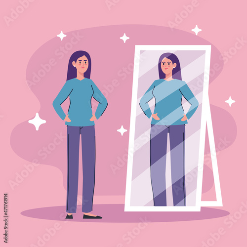 woman looking in the mirror