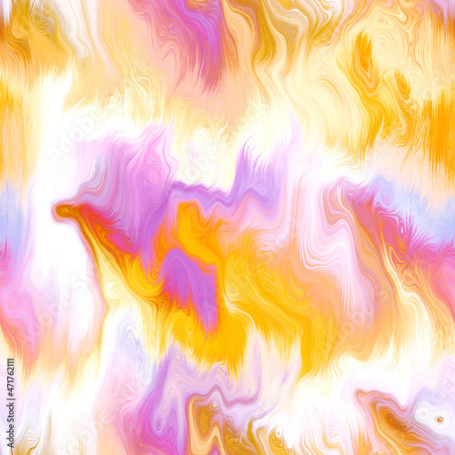 Wavy summer dip dye boho background. Wet ombre color blend for beach swimwear, trendy fashion print. Dripping paint digital fluid watercolor swirl effect. High resolution seamless pattern material.