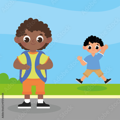 happy pupils with backpack