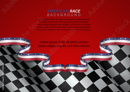 Fotografija racing flag with American flag color ribbon, Vector Illustration
