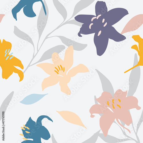abstract leaves and flowers design - seamless vector repeat pattern  use it for wrappings  fabric  packaging and other print and design projects