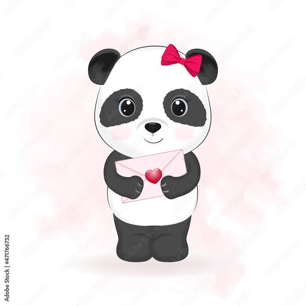 Naklejka premium Cute panda and love letter, valentine's day concept illustration