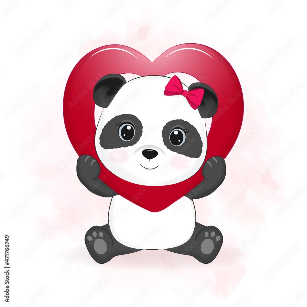 Cute panda and heart valentine's day concept illustration Cute panda and heart valentine's day concept illustration