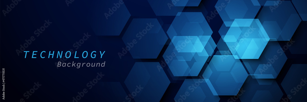Abstract blue hexagon background. Futuristic technology digital hi tech concept background. Banner, posters, cards, headers, website - obrazy, fototapety, plakaty 