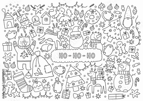 Christmas Big coloring page  in doodle style.  photo