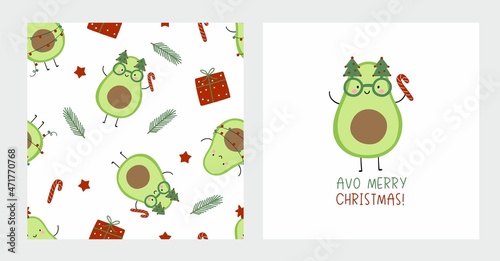 Cute cartoon Christmas avocado - holidays vector print