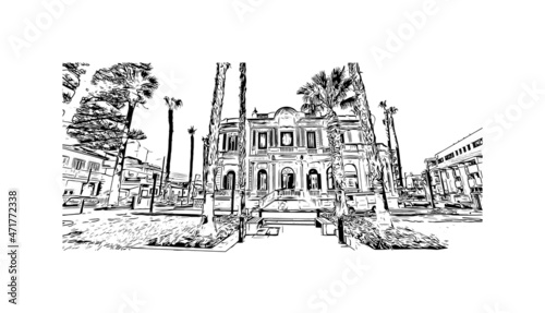 Building view with landmark of Limassol is the city in Cyprus. Hand drawn sketch illustration in vector.