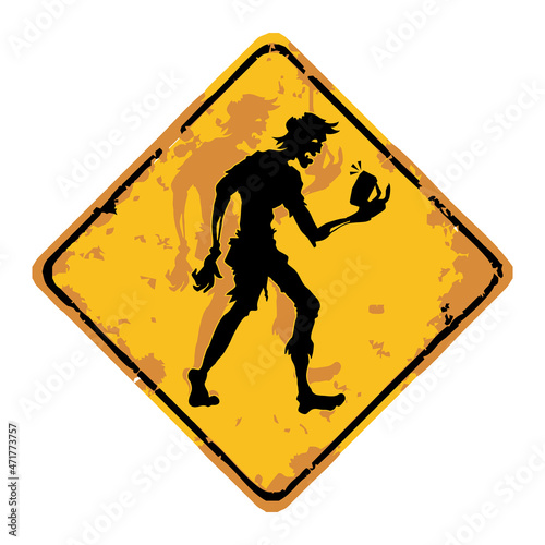 Creature crossing signs zombie with phone. 
