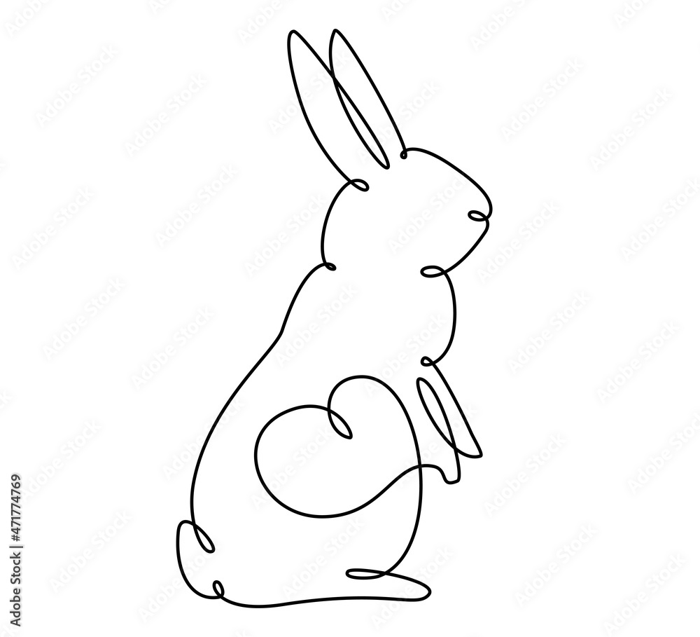 Easter bunny with heart continuous one line drawing. Rabbit simple image. Minimalist vector illustration. Easter bunny with heart continuous one line drawing. Rabbit simple image. Minimalist vector illustration.