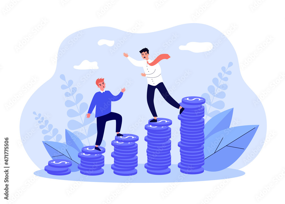Tiny employer not giving promotion to employee. Career competition and struggle for money and leadership flat vector illustration. Pay gap concept for banner, website design or landing web page Tiny employer not giving promotion to employee. Career competition and struggle for money and leadership flat vector illustration. Pay gap concept for banner, website design or landing web page