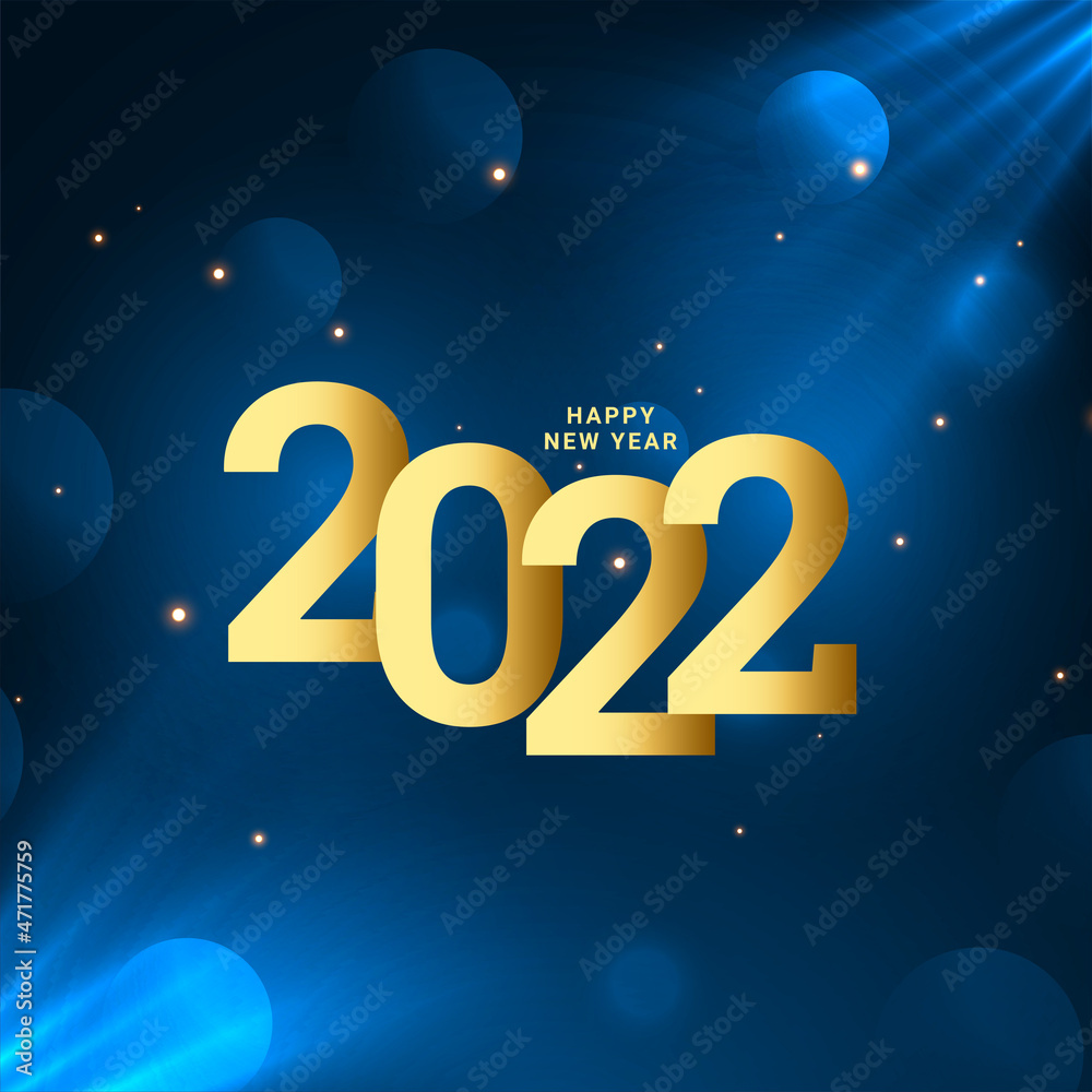 realistic 2022 new year greeting card with blue light effect