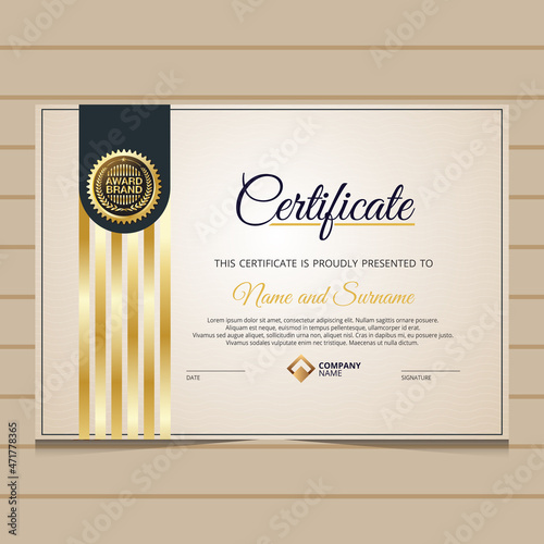 Elegant gold diploma certificate template. Use for print, certificate, diploma, graduation