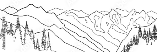 Vector sketch, mountain landscape, imitation of a pencil drawing	
