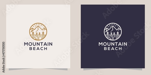 mountain with beach line logo template