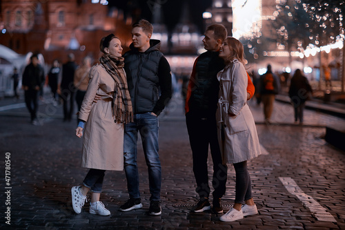 Canvas Print red square evening winter, a group of friends for a walk new year christmas mosc