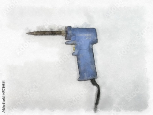 heat soldering iron on a white background watercolor style illustration impressionist painting. © Kittipong