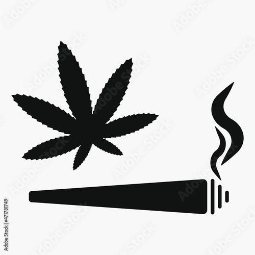 Marijuana joint and leaf vector icon isolated on white background