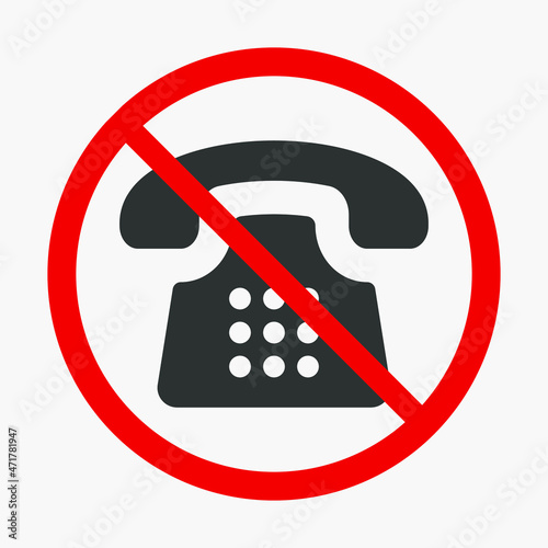 No phone icon isolated on white background. Old telephone vector ban sign.