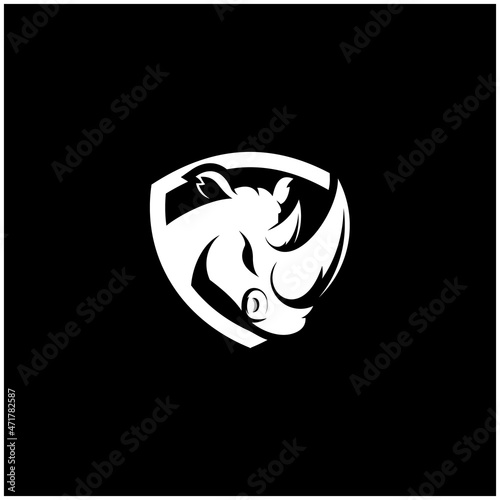 Rhino in shield vector logo design template,sport logo