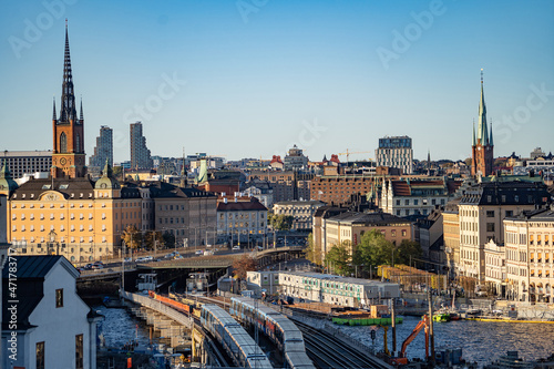 Canvas Print Aerial view shot of Stockholm City Center, summer