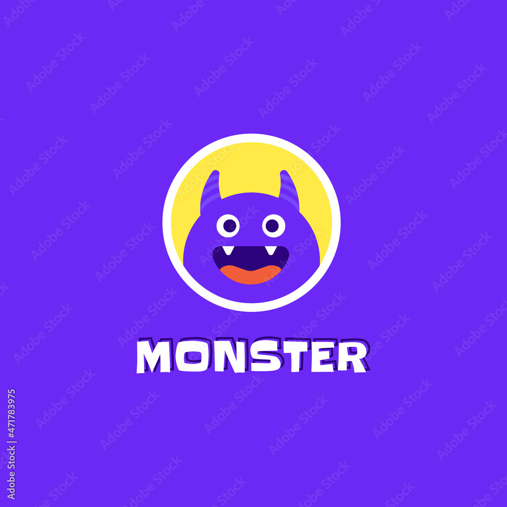 Cute happy monster logo. Vector design