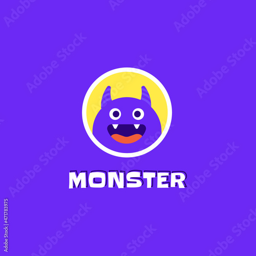 Cute happy monster logo. Vector design