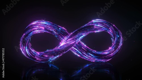 Neon infinity sign. 3D render seamless loop animation photo