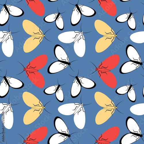 Seamless pattern - stylized moths - graphics. Summer, insects, unbearable ease of life. Wallpapers, textiles, packaging