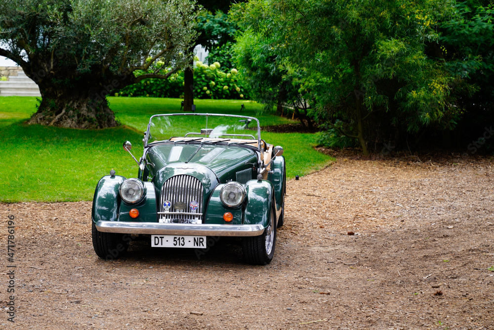 british sports car vintage old with logo sign badge on radiator
