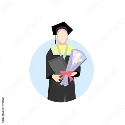 Vector graduation woman wearing a gown to celebrate graduation