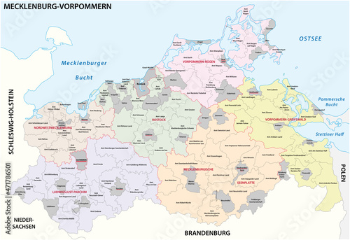 Administrative vector map of the state of Mecklenburg Western Pomerania, Germany