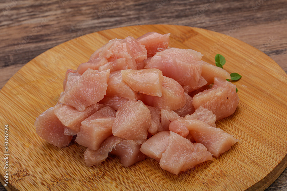 Raw diced chicken for cooking
