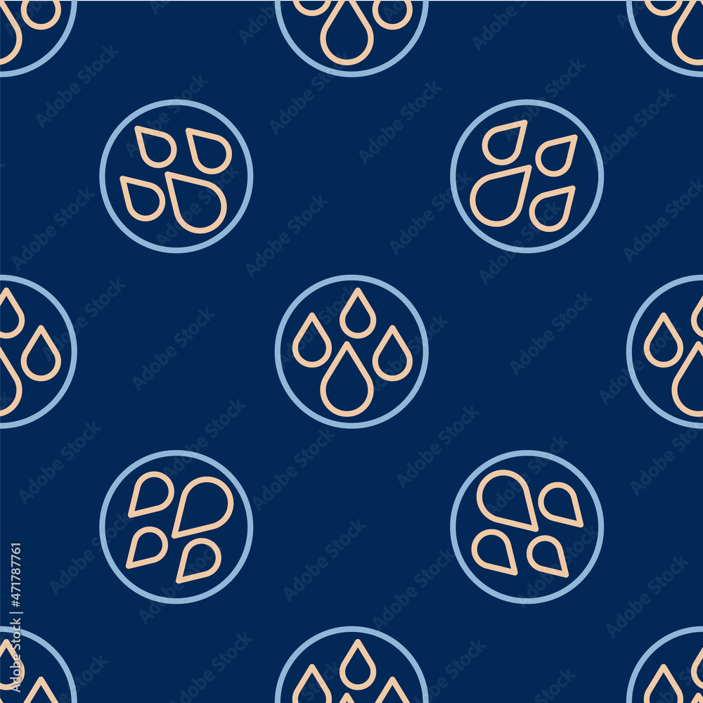 Line Water drop icon isolated seamless pattern on blue background. Vector