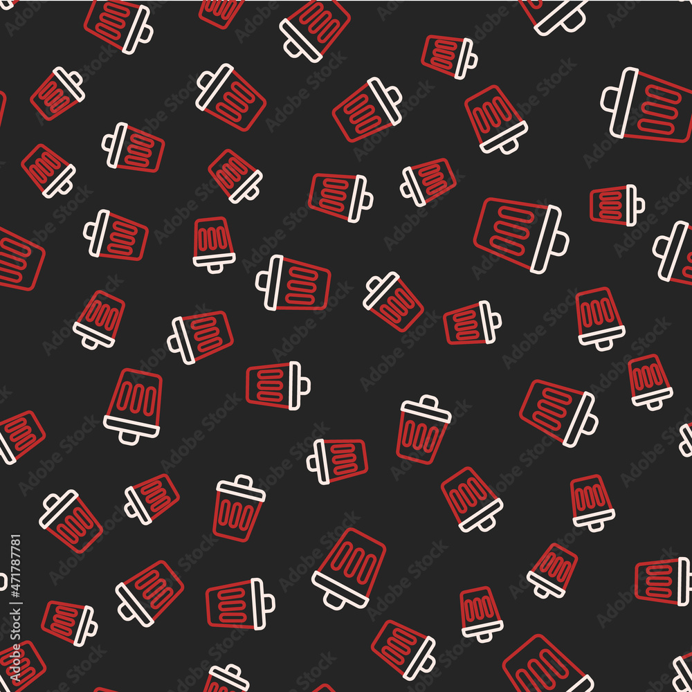Line Trash can icon isolated seamless pattern on black background. Garbage bin sign. Recycle basket icon. Office trash icon. Vector Line Trash can icon isolated seamless pattern on black background. Garbage bin sign. Recycle basket icon. Office trash icon. Vector