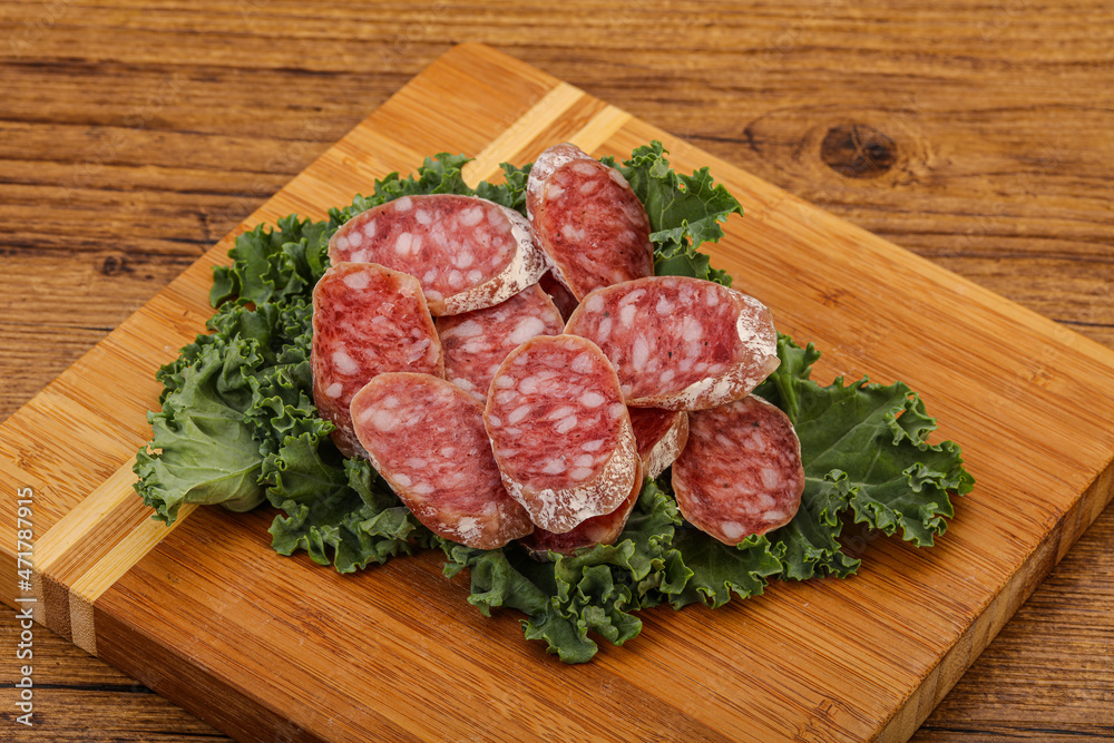 Iberian pork Fuet sausage slices Iberian pork Fuet sausage slices