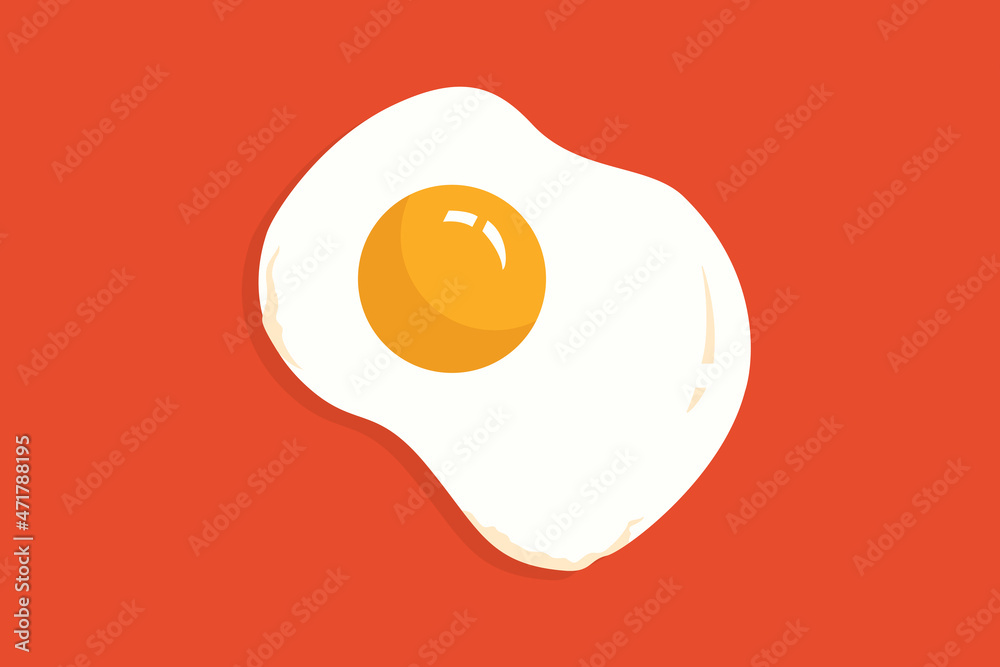 Fried egg illustration on a striking red background for graphic design Fried egg illustration on a striking red background for graphic design
