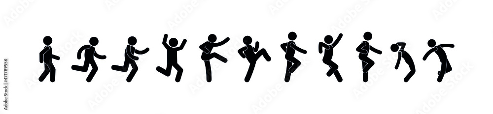 dancing people go forward, stick figure icon man, goes dancing, isolated pictogram dancing people go forward, stick figure icon man, goes dancing, isolated pictogram