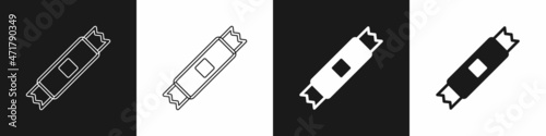 Set Sugar stick packets icon isolated on black and white background. Blank individual package for bulk food products as coffee, salt, spices. Vector