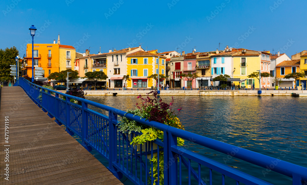 Residential buildings of Quai des Girondins and Canal Baussengue in Martigues, France.