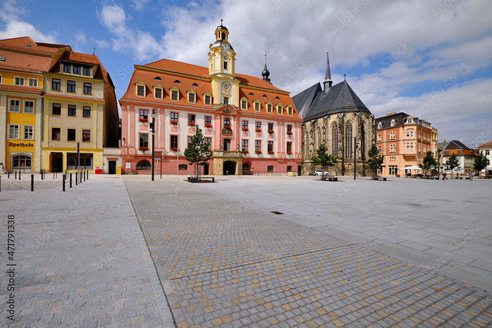 Das Rathaus am Marktplatz in Weißenfels an der Straße der Romanik, Burgenlandkreis, Sachsen-Anhalt, Deutschland