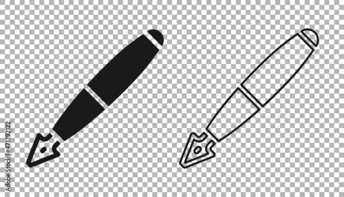 Black Fountain pen nib icon isolated on transparent background. Pen tool sign. Vector