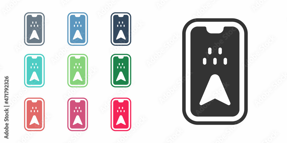 Black Infographic of city map navigation icon isolated on white background. Mobile App Interface concept design. Geolacation concept. Set icons colorful. Vector Black Infographic of city map navigation icon isolated on white background. Mobile App Interface concept design. Geolacation concept. Set icons colorful. Vector