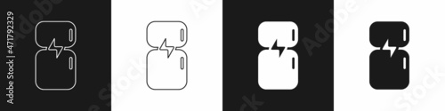 Set Refrigerator icon isolated on black and white background. Fridge freezer refrigerator. Household tech and appliances. Vector