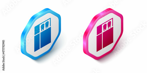Isometric Open matchbox and matches icon isolated on white background. Hexagon button. Vector