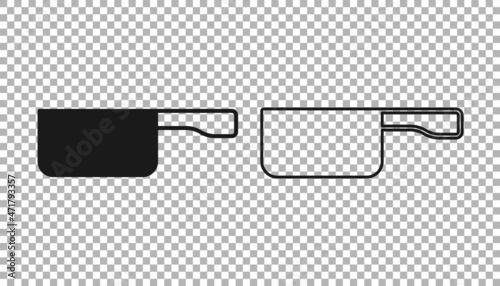 Black Frying pan icon isolated on transparent background. Fry or roast food symbol. Vector