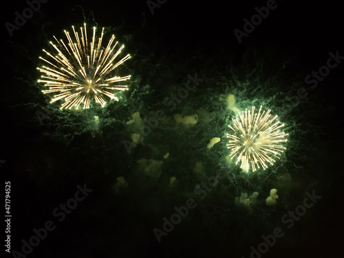 Golden green firework in night sky
