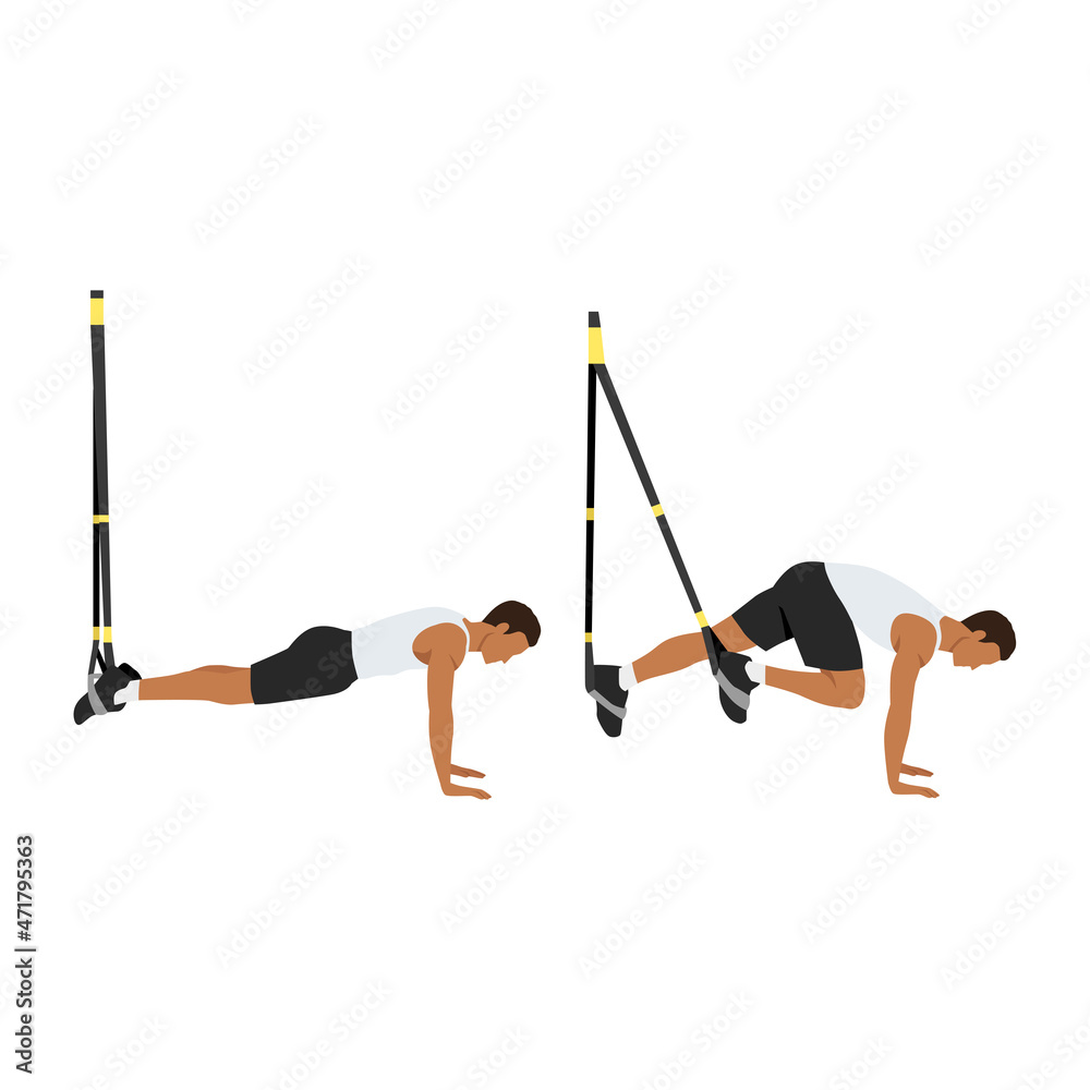 Man doing TRX Suspension strap Mountain climber exercise. Flat vector