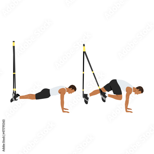 Man doing TRX Suspension strap Mountain climber exercise. Flat vector illustration isolated on white background